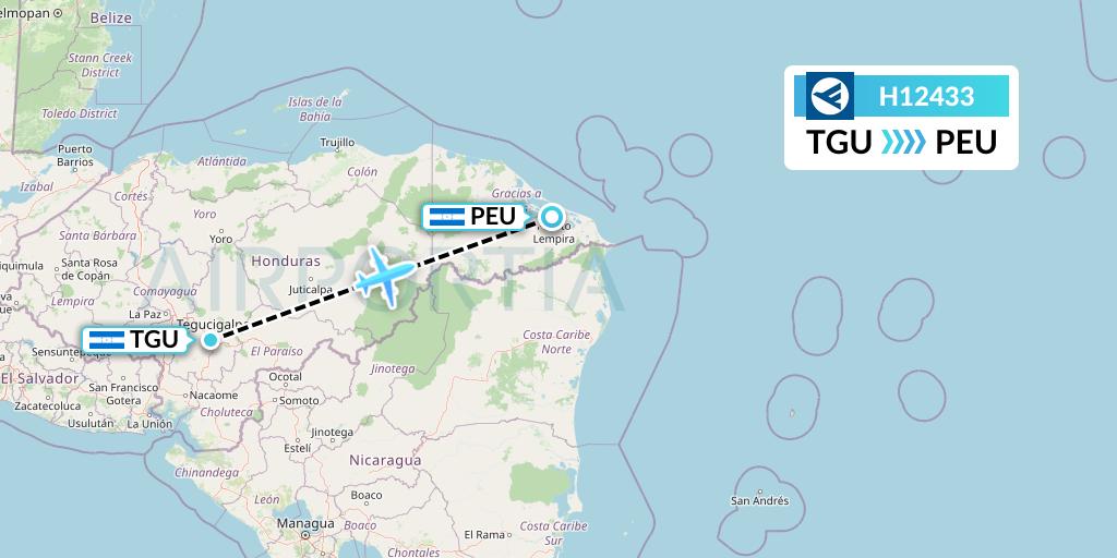 H12433 Hahn Air Systems Flight Map: Tegucigalpa to Puerto Lempira