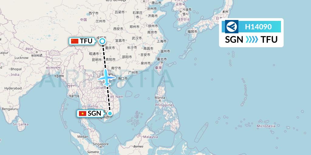 H14090 Hahn Air Systems Flight Map: Ho Chi Minh City to Chengdu
