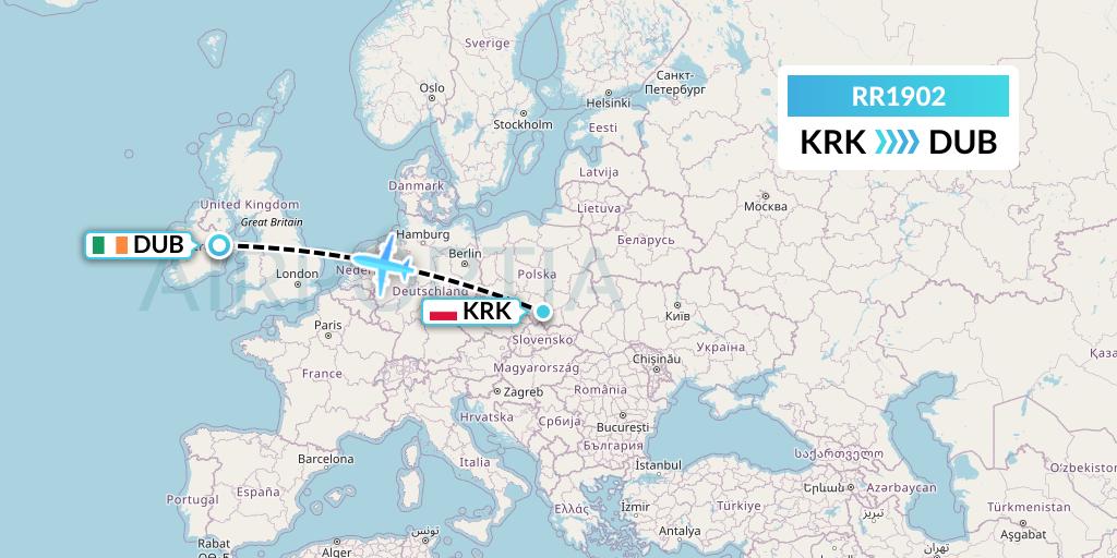 RR1902 Royal Air Force Flight Map: Krakow to Dublin