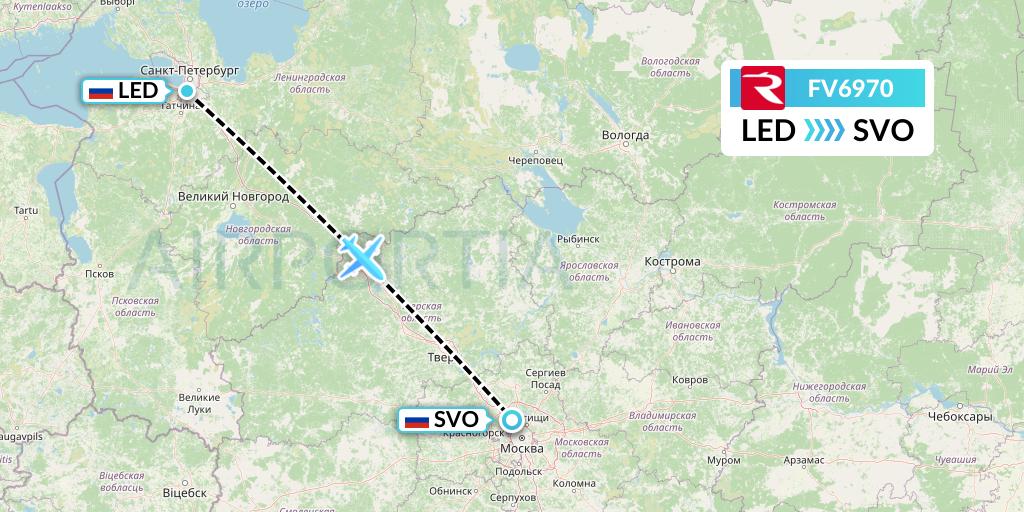 FV6970 Rossiya Flight Map: St. Petersburg to Moscow