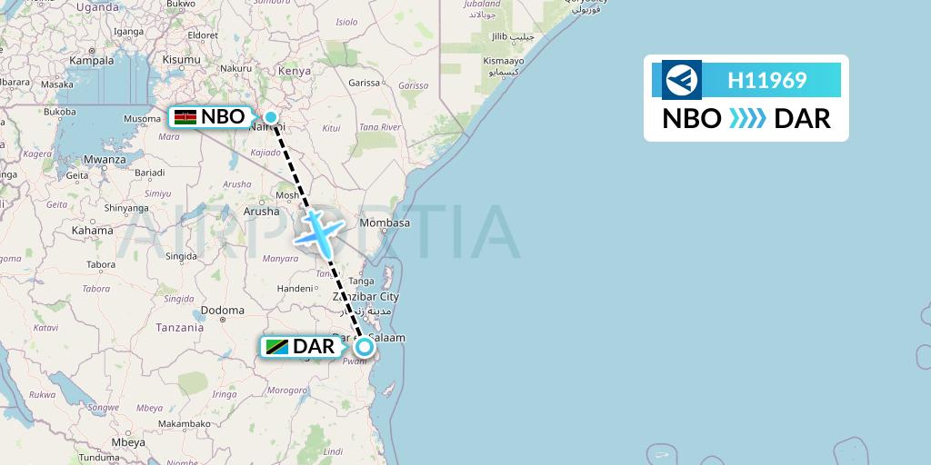 H11969 Hahn Air Systems Flight Map: Nairobi to Dar-es-Salaam
