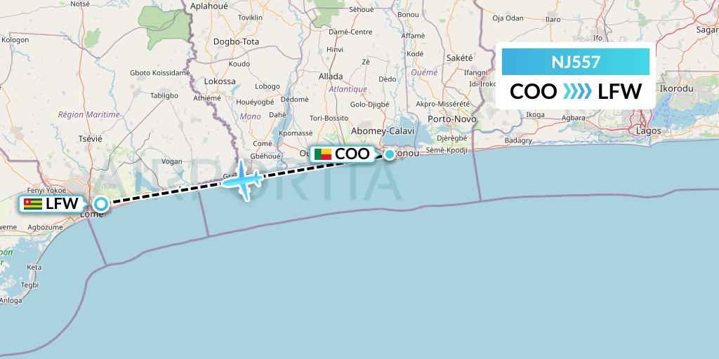 NJ557 Ghadames Air Transport Flight Map: Cotonou to Lome
