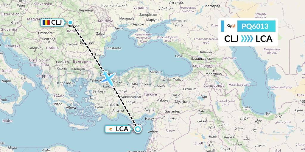 PQ6013 SkyUp Airlines Flight Map: Cluj-Napoca to Larnaca