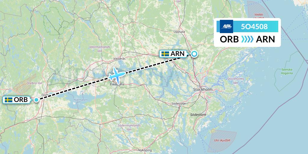 5O4508 ASL Airlines France Flight Map: Orebro to Stockholm