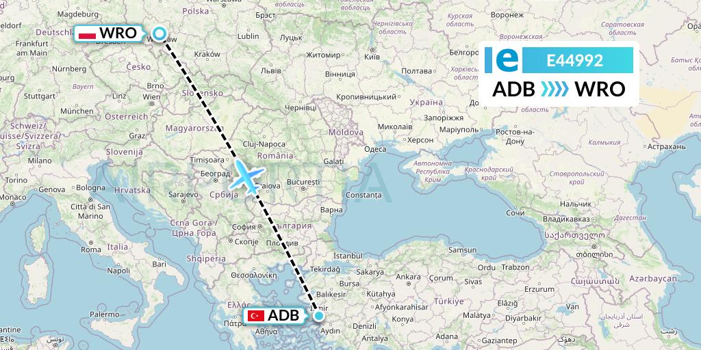 E44992 Estelar Latinoamerica C.A. Flight Map: Izmir to Wroclaw