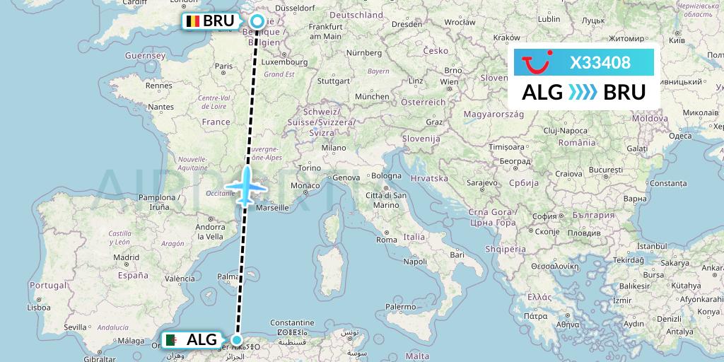 X33408 TUI fly Germany Flight Map: Algiers to Brussels