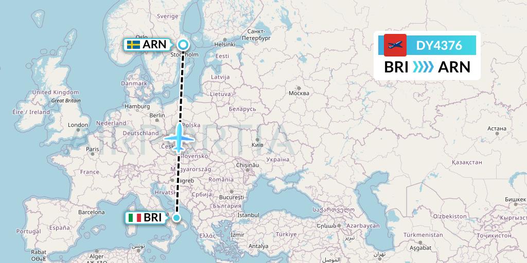DY4376 Norwegian Flight Map: Bari to Stockholm