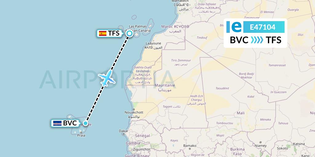 E47104 Estelar Latinoamerica C.A. Flight Map: Boa Vista to Tenerife