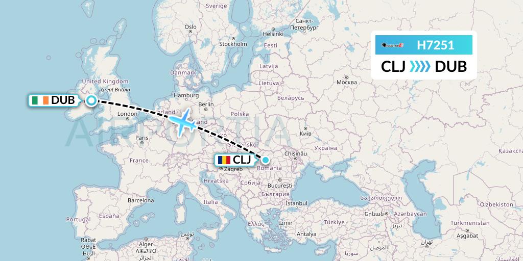 H7251 Eagle Air Flight Map: Cluj-Napoca to Dublin