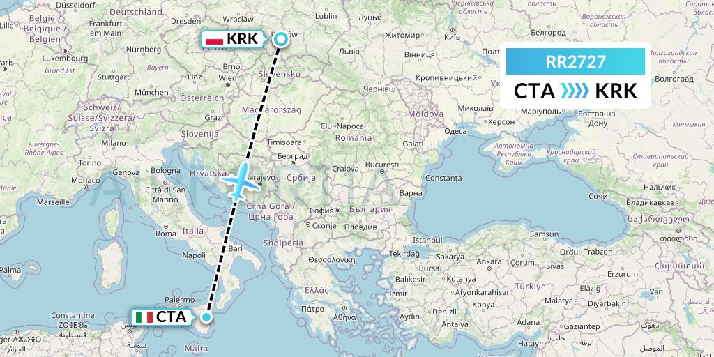 RR2727 Royal Air Force Flight Map: Catania to Krakow