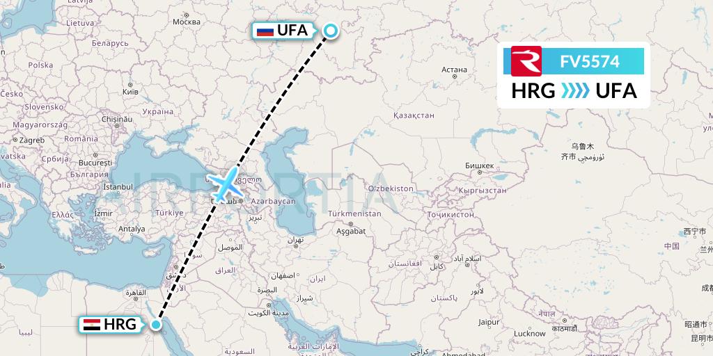 FV5574 Rossiya Flight Map: Hurghada to Ufa