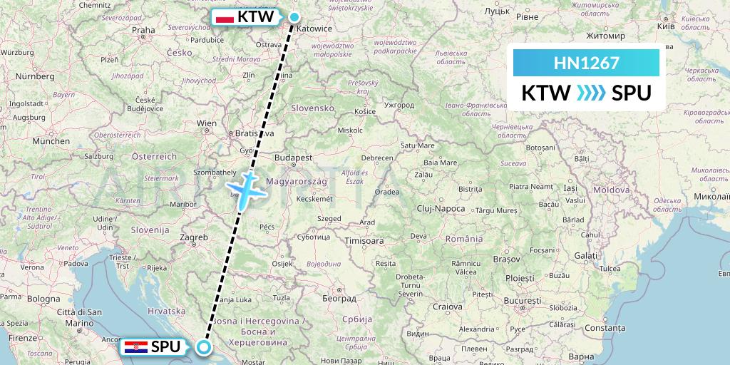 HN1267 Uab Heston Airlines Jsc Heston Airl Flight Map: Katowice to Split