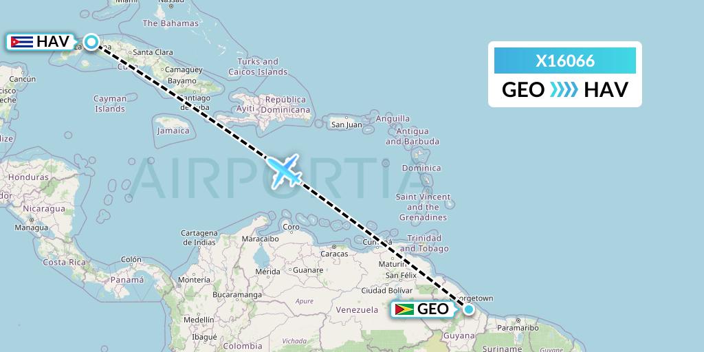 X16066 Nik Airways Flight Map: Georgetown to Havana