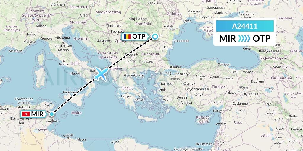 A24411 Anima Wings Aviation Flight Map: Monastir to Bucharest