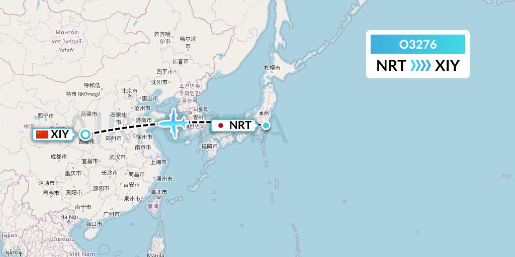 O3276 SF Airlines Flight Map: Tokyo to Xi'an