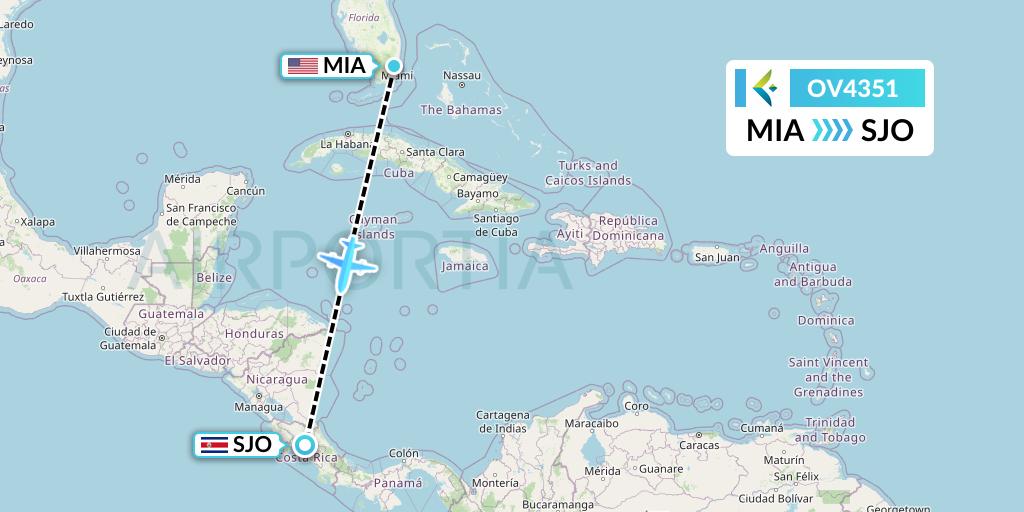 OV4351 SalamAir Flight Map: Miami to San Jose