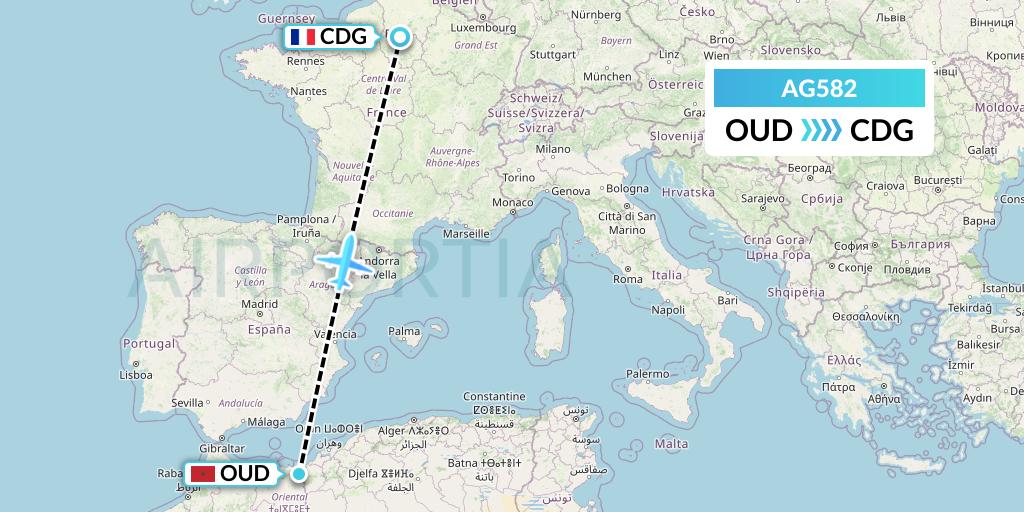 AG582 Aruba Airlines Flight Map: Oujda to Paris