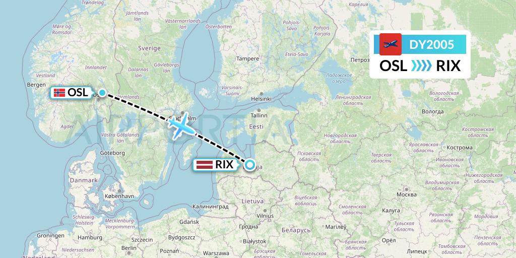 DY2005 Norwegian Flight Map: Oslo to Riga