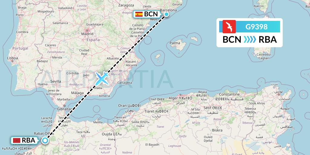 G9398 Air Arabia Flight Map: Barcelona to Rabat