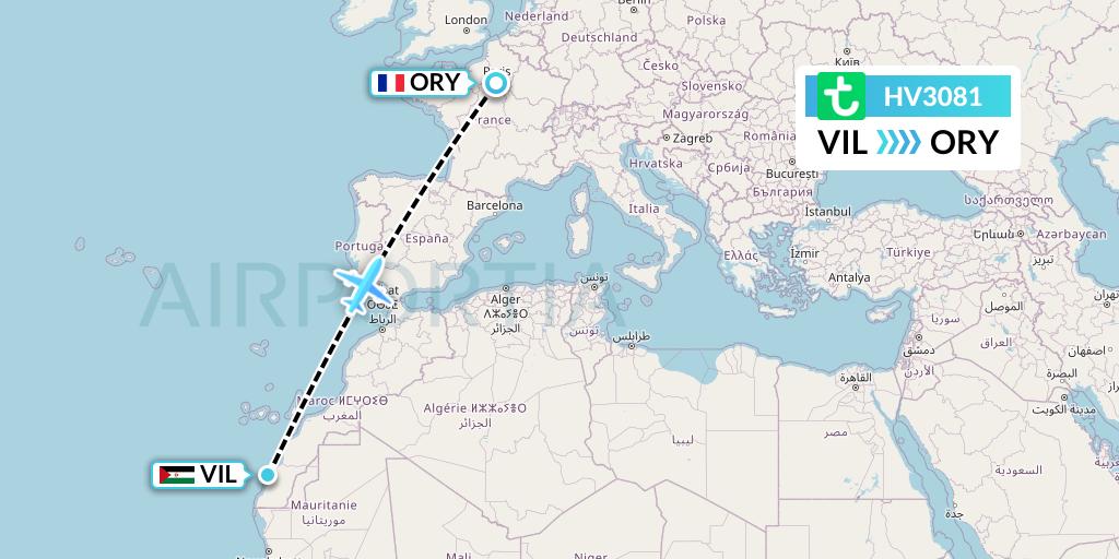 HV3081 Transavia Flight Map: Dakhla to Paris