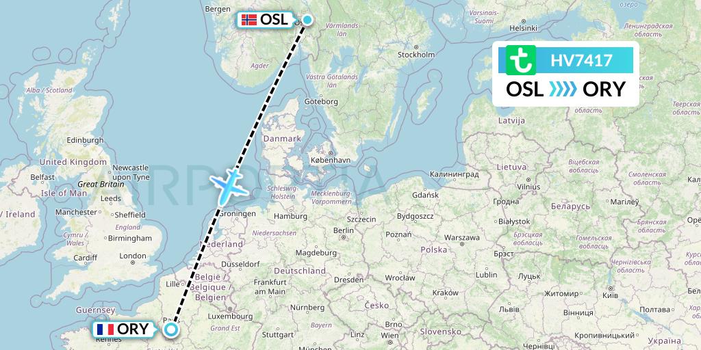 HV7417 Transavia Flight Map: Oslo to Paris