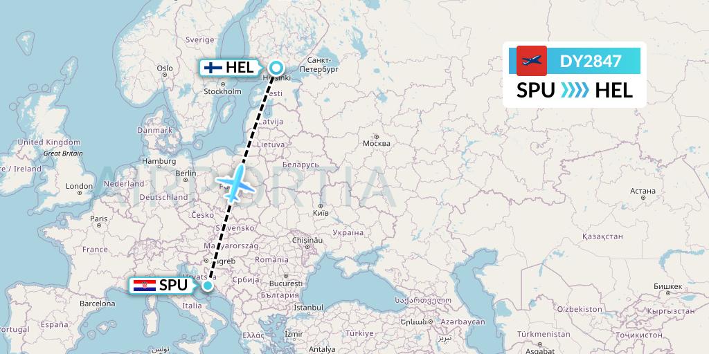 DY2847 Norwegian Flight Map: Split to Helsinki