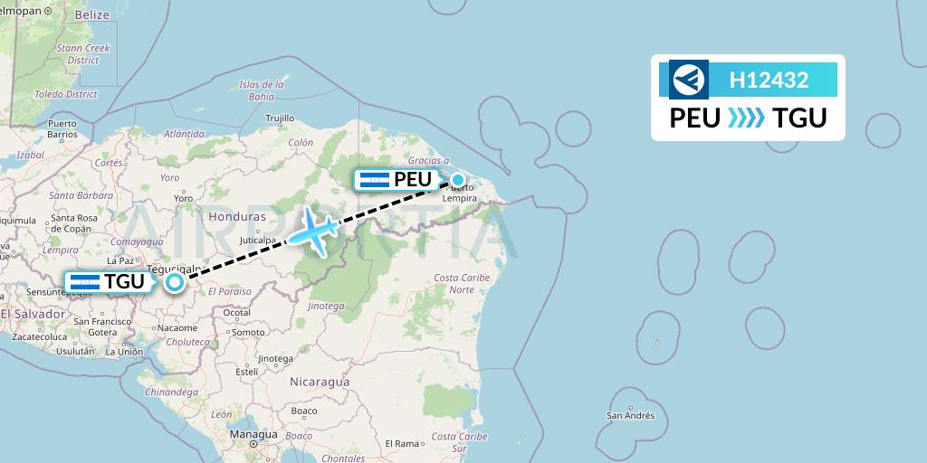 H12432 Hahn Air Systems Flight Map: Puerto Lempira to Tegucigalpa