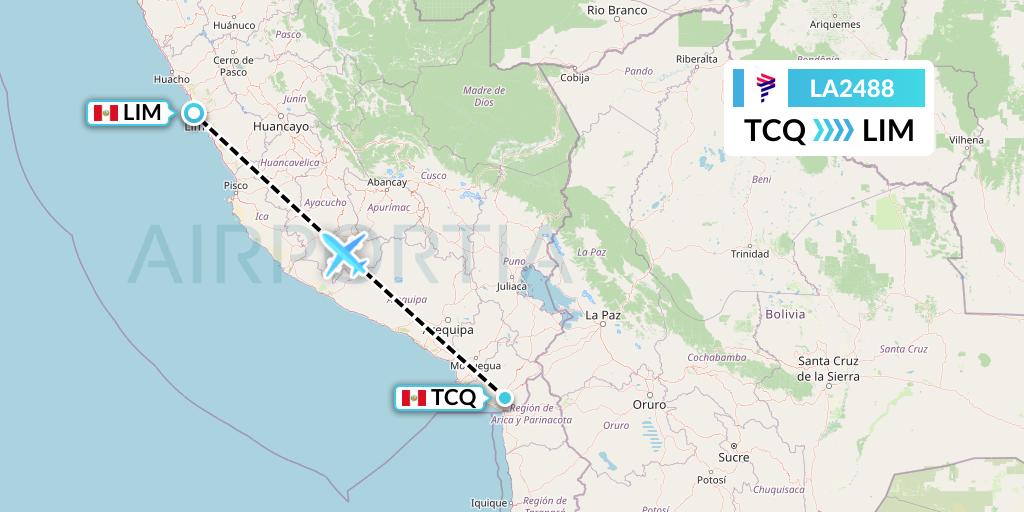 LA2488 LAN Airlines Flight Map: Tacna to Lima