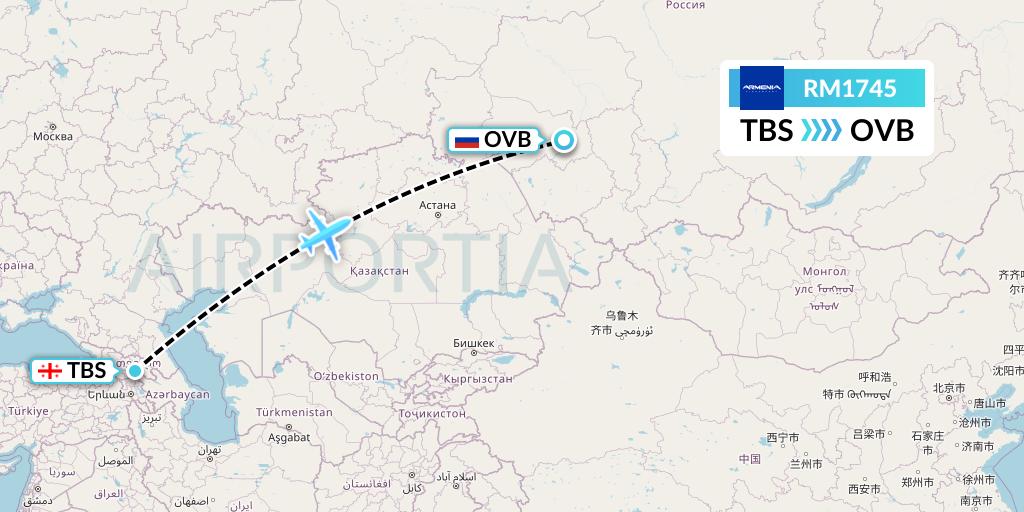 RM1745 Armenia Flight Map: Tbilisi to Novosibirsk