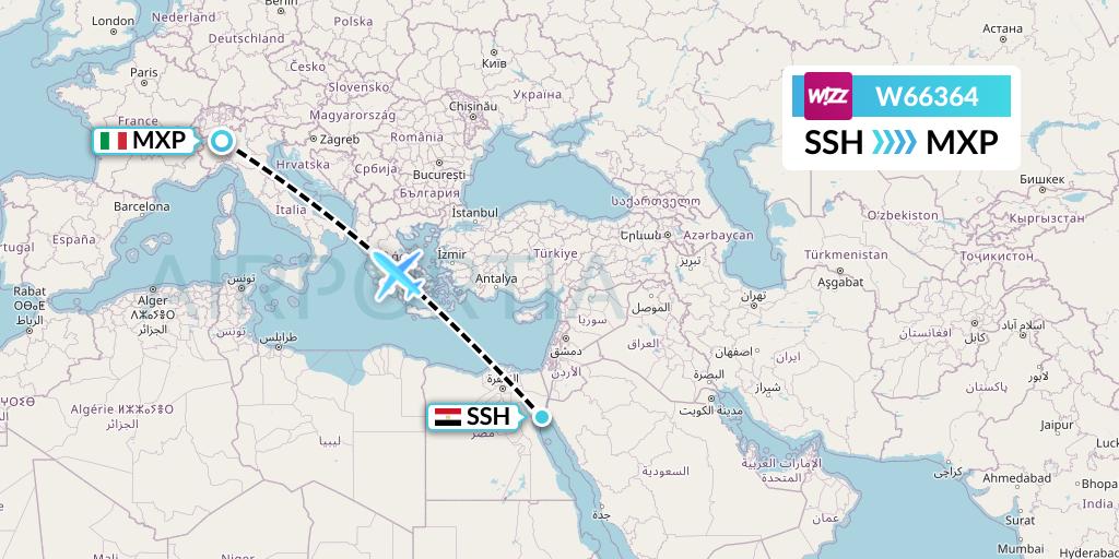 W66364 Wizz Air Flight Map: Sharm el-Sheikh to Milan