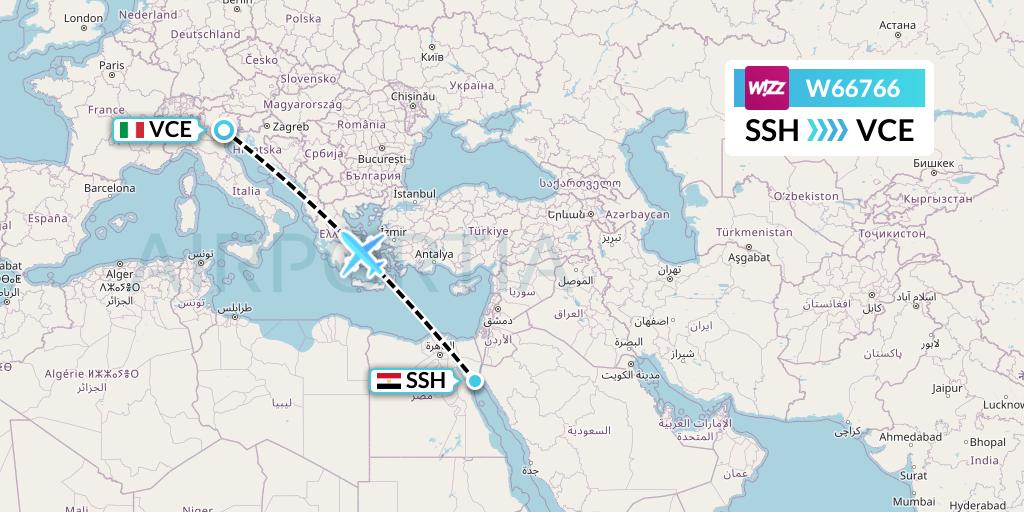 W66766 Wizz Air Flight Map: Sharm el-Sheikh to Venice
