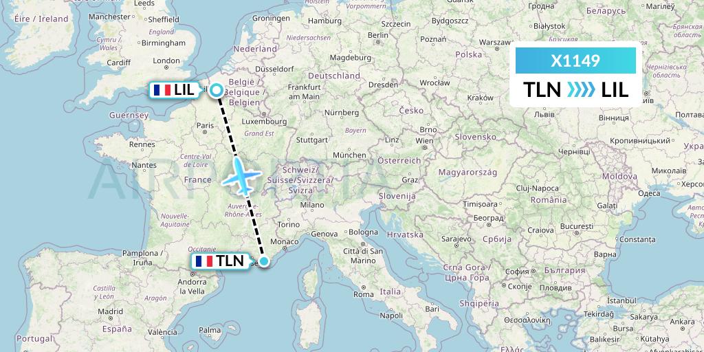 X1149 Nik Airways Flight Map: Toulon to Lille