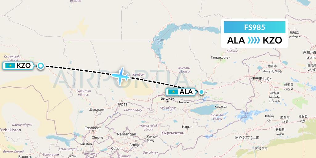 FS985 Flyr Flight Map: Almaty to Kyzylorda