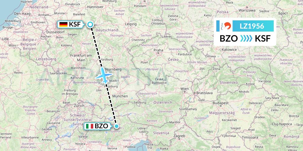 LZ1956 Air Link Flight Map: Bolzano to Kassel