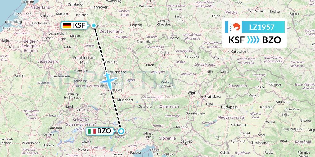 LZ1957 Air Link Flight Map: Kassel to Bolzano