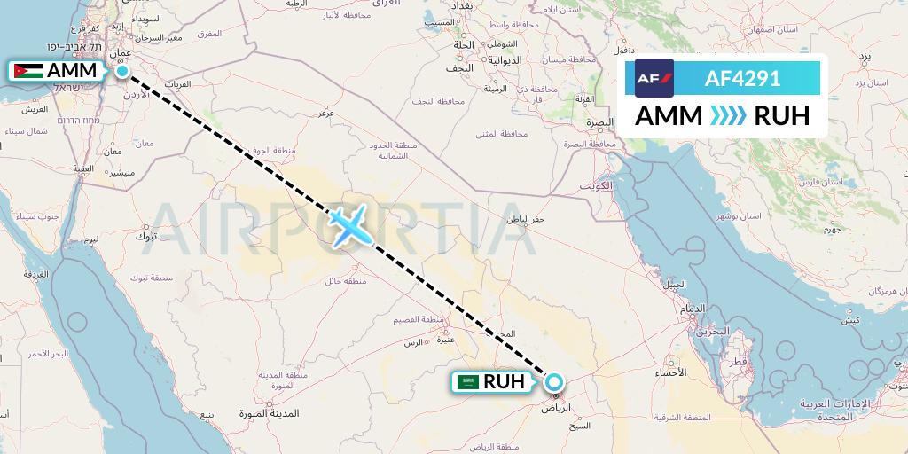 AF4291 Air France Flight Map: Amman to Riyadh