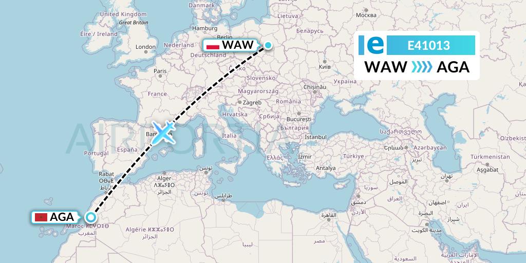 E41013 Estelar Latinoamerica C.A. Flight Map: Warsaw to Agadir