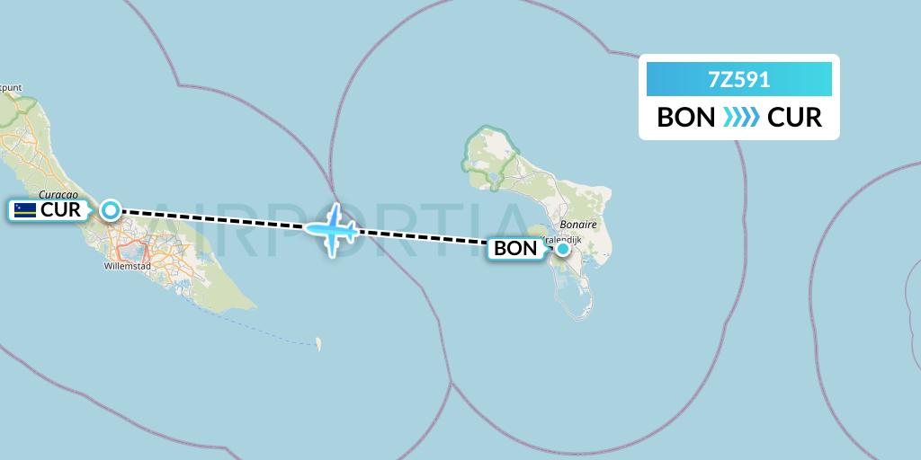 7Z591 EZ Air Flight Map: Bonaire to Willemstad