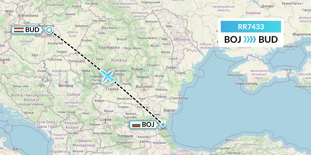 RR7433 Royal Air Force Flight Map: Burgas to Budapest