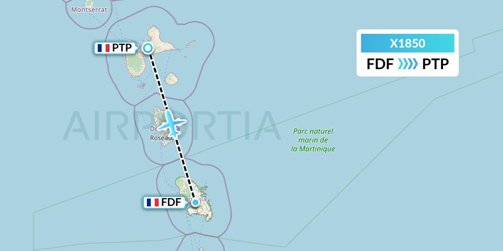 X1850 Nik Airways Flight Map: Fort-de-France to Pointe-a-Pitre