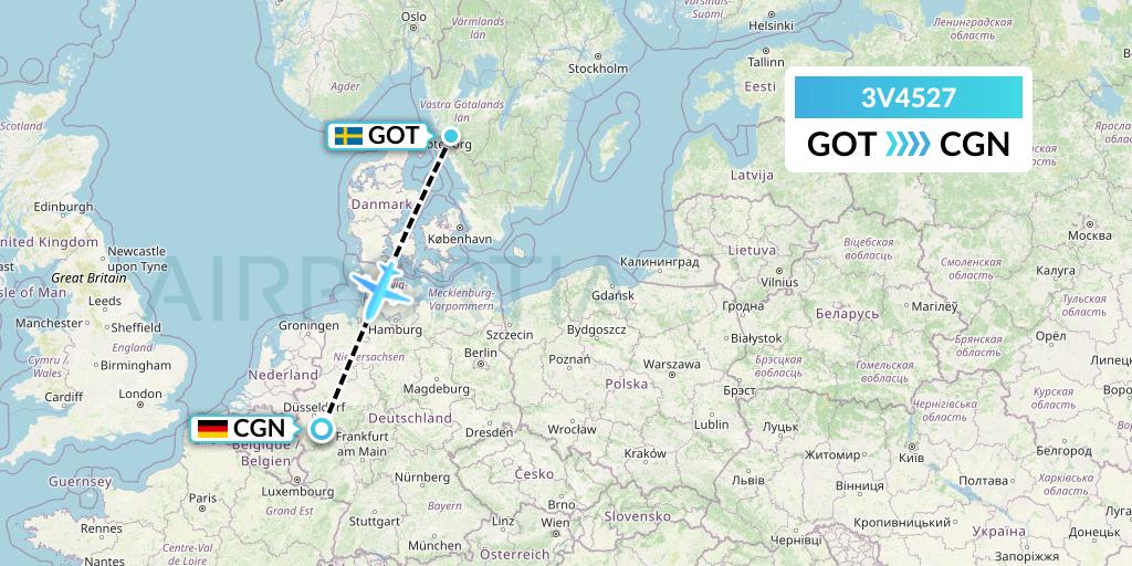 3V4527 ASL Airlines Belgium Flight Map: Gothenburg to Cologne