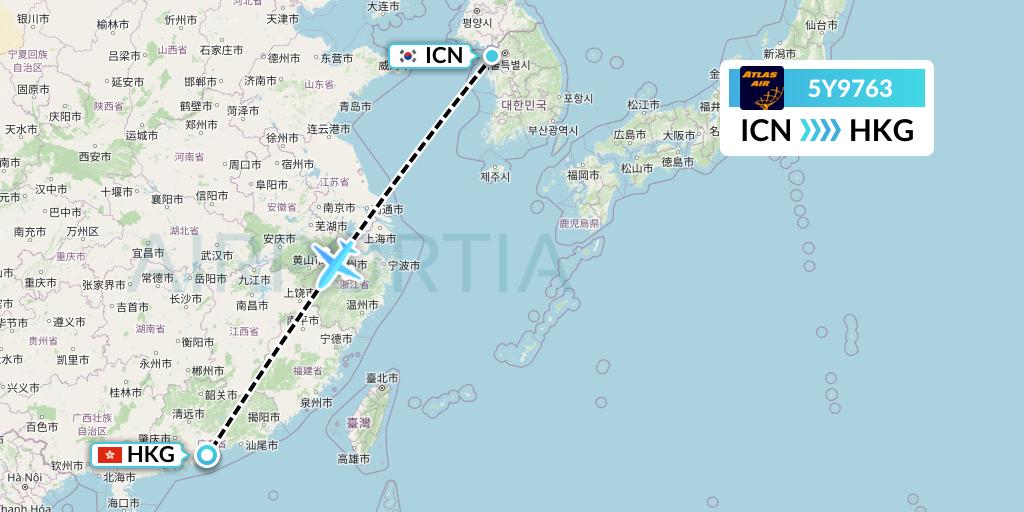 5Y9763 Atlas Air Flight Map: Seoul to Hong Kong