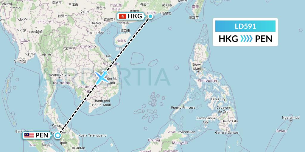 LD591 Air Hong Kong Flight Map: Hong Kong to Penang