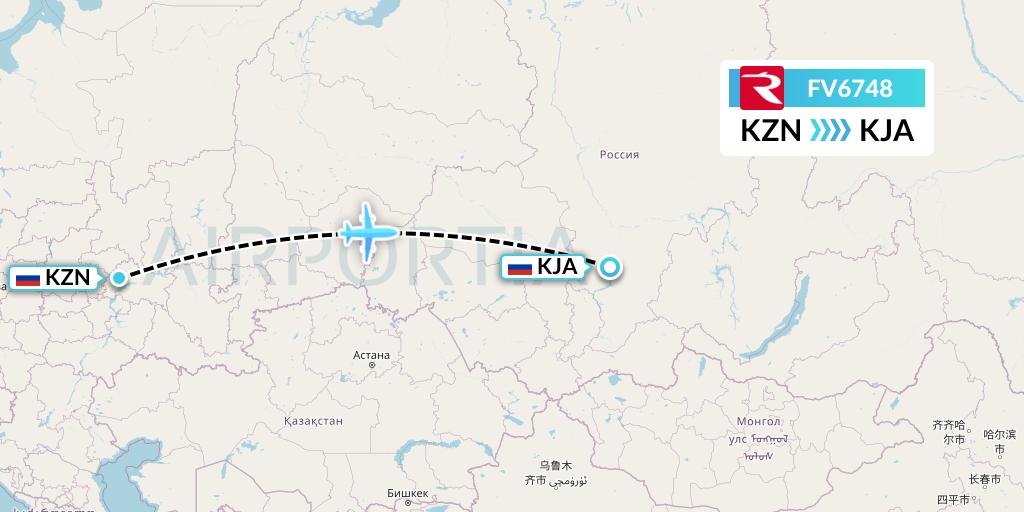 FV6748 Rossiya Flight Map: Kazan to Krasnoyarsk