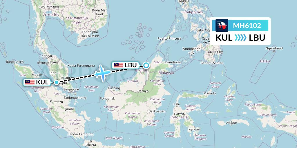 MH6102 Malaysia Airlines Flight Map: Kuala Lumpur to Labuan