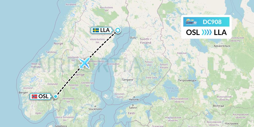 DC908 Braathens Regional Flight Map: Oslo to Lulea