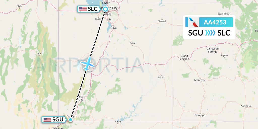 AA4253 American Airlines Flight Map: St. George to Salt Lake City