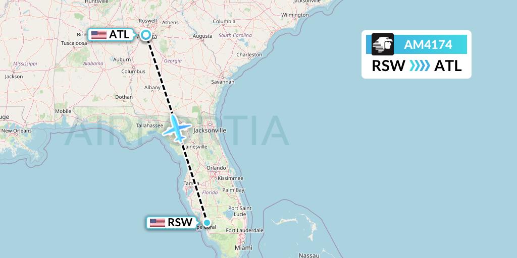 AM4174 Aeromexico Flight Map: Fort Myers to Atlanta