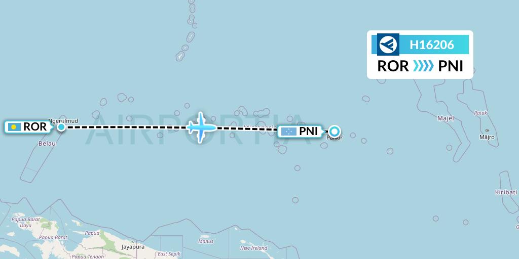 H16206 Hahn Air Systems Flight Map: Airai to Pohnpei