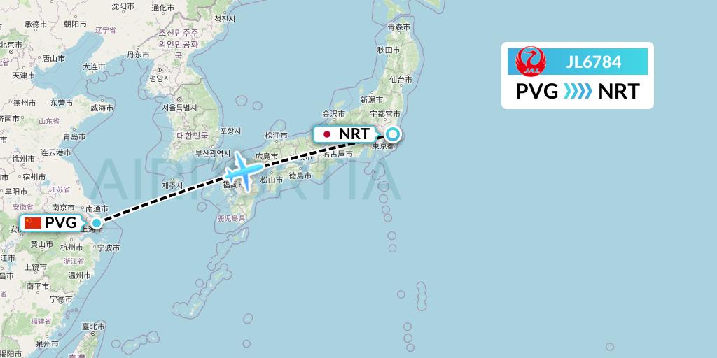 JL6784 Japan Airlines Flight Map: Shanghai to Tokyo